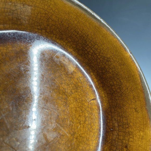 Antique Pottery Yellow Ware Glazed Handled Pie Plate Pan Primitive Glazed Rustic - Picture 9 of 16